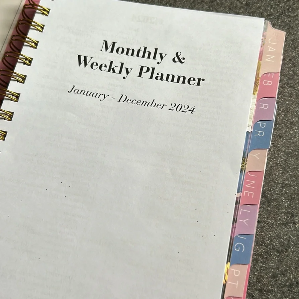 New. 2024, 12 month monthly and weekly planner. Floral pattern